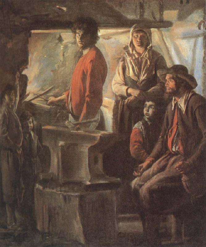 Antoine Le Nain Blacksmith at his forge Norge oil painting art